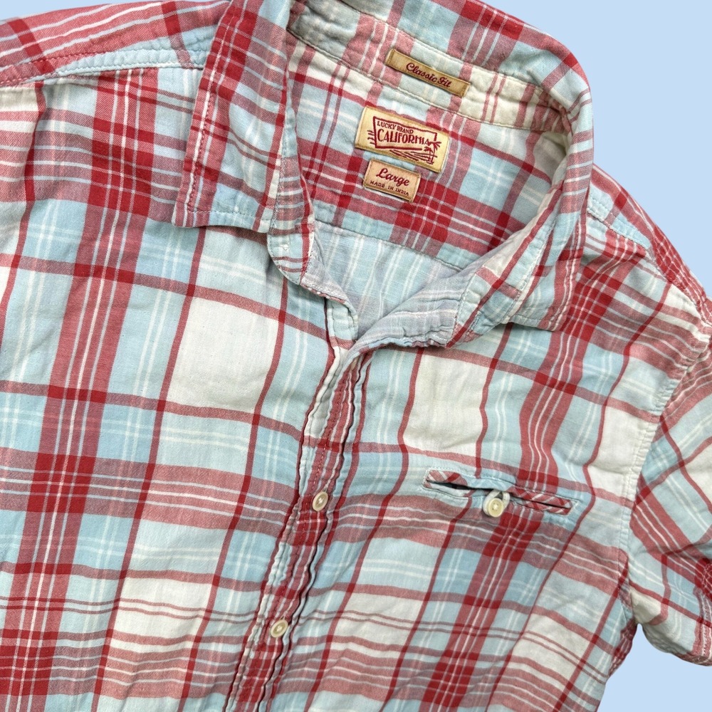 Lucky Brand California Classic Fit Plaid Button Up Shirt Mens Large Short Sleeve